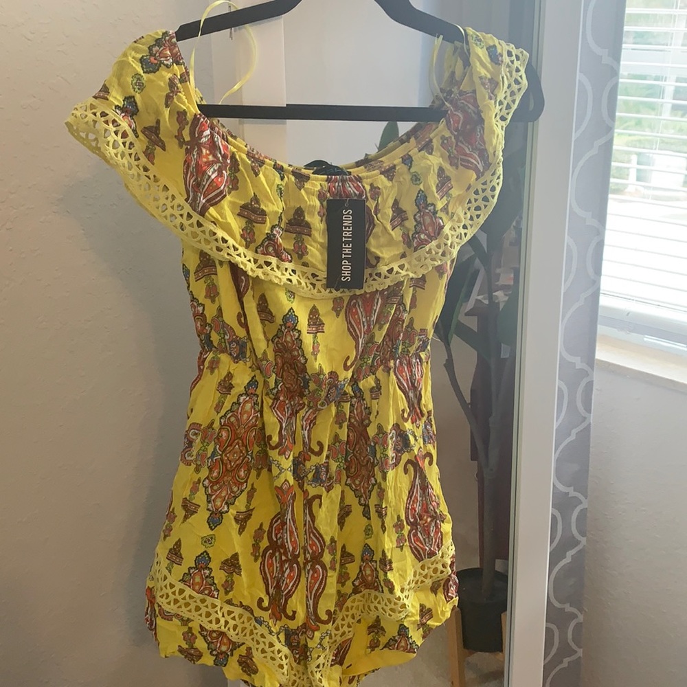 Bright yellow patterned (romper style)